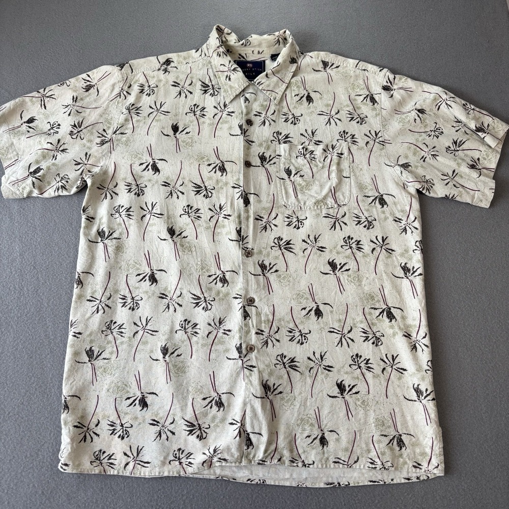 RS Robert Stock 100% Silk Hawaiian Beach Cruise Shirt Palm Tree Top Men‎ Size XL